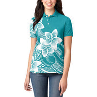 Polynesian Plumeria Flowers Tribal Women Polo Shirt Pacific Tattoo Teal Style - Polynesian Pride