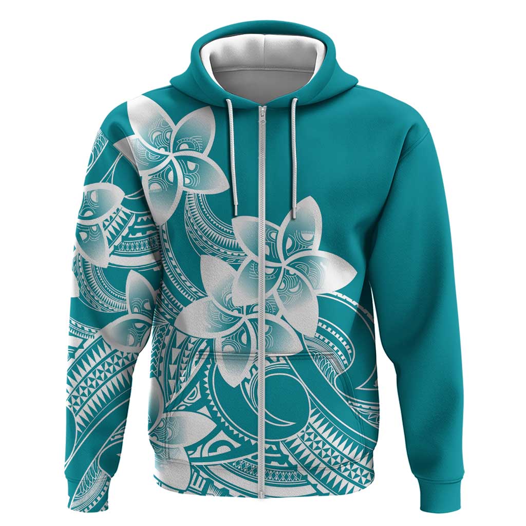 Polynesian Plumeria Flowers Tribal Zip Hoodie Pacific Tattoo Teal Style LT9 Zip Hoodie Teal - Polynesian Pride