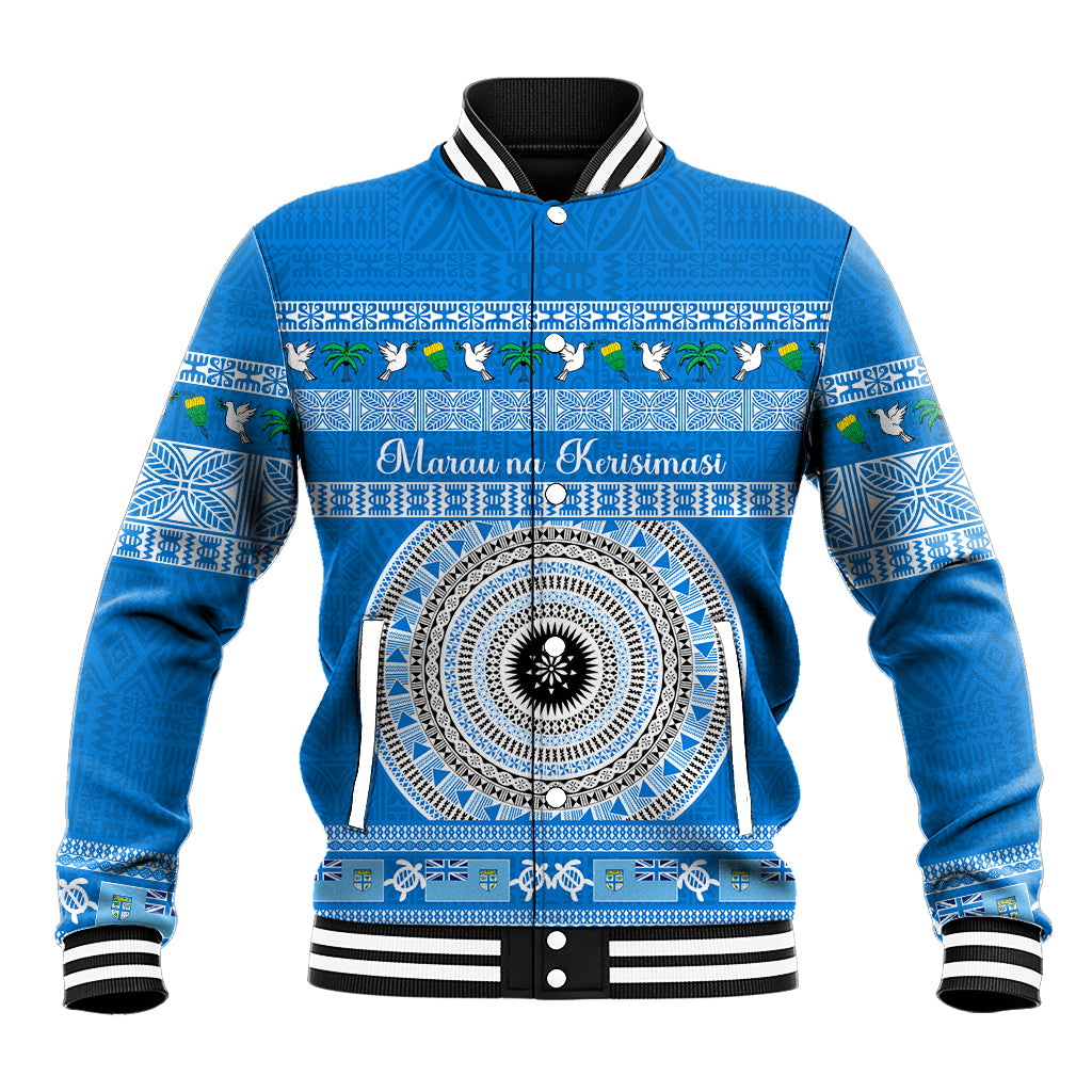 Personalised Fiji Marau Na Kerisimasi Baseball Jacket Merry Christmas Tapa Pattern Blue Style LT9 Unisex Red - Polynesian Pride