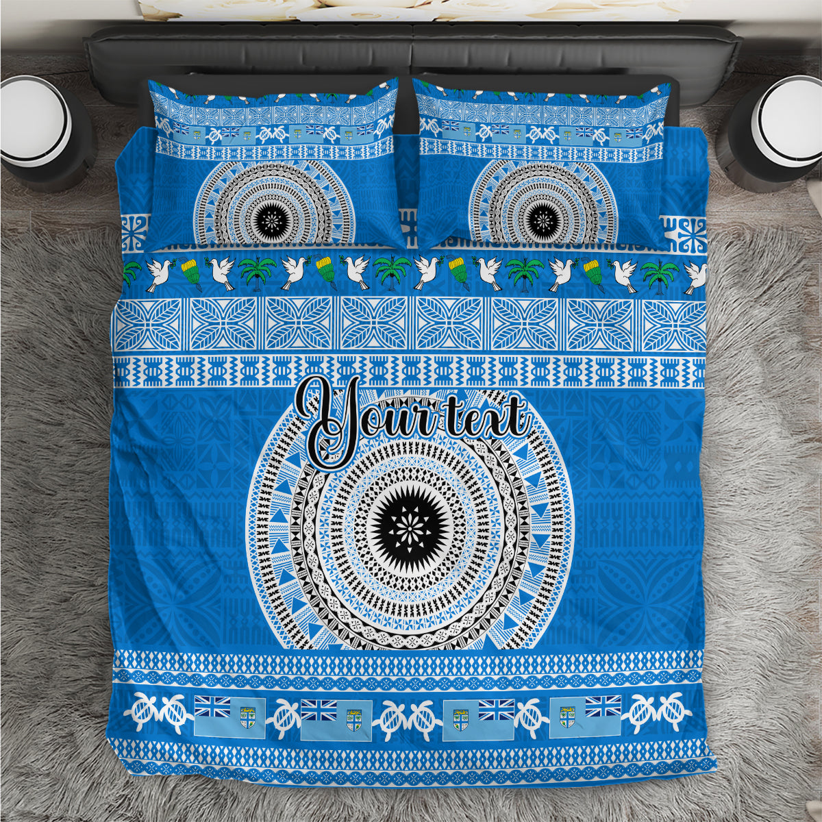Personalised Fiji Marau Na Kerisimasi Bedding Set Merry Christmas Tapa Pattern Blue Style LT9 Red - Polynesian Pride
