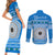 Personalised Fiji Marau Na Kerisimasi Couples Matching Short Sleeve Bodycon Dress and Long Sleeve Button Shirt Merry Christmas Tapa Pattern Blue Style LT9 - Polynesian Pride