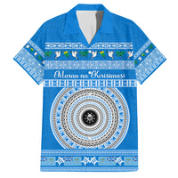 Personalised Fiji Marau Na Kerisimasi Family Matching Off Shoulder Long Sleeve Dress and Hawaiian Shirt Merry Christmas Tapa Pattern Blue Style LT9 Dad's Shirt - Short Sleeve Red - Polynesian Pride