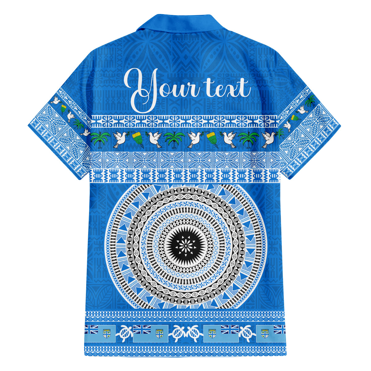 Personalised Fiji Marau Na Kerisimasi Family Matching Off Shoulder Short Dress and Hawaiian Shirt Merry Christmas Tapa Pattern Blue Style LT9 - Polynesian Pride