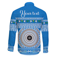 Personalised Fiji Marau Na Kerisimasi Family Matching Off Shoulder Short Dress and Hawaiian Shirt Merry Christmas Tapa Pattern Blue Style LT9 - Polynesian Pride