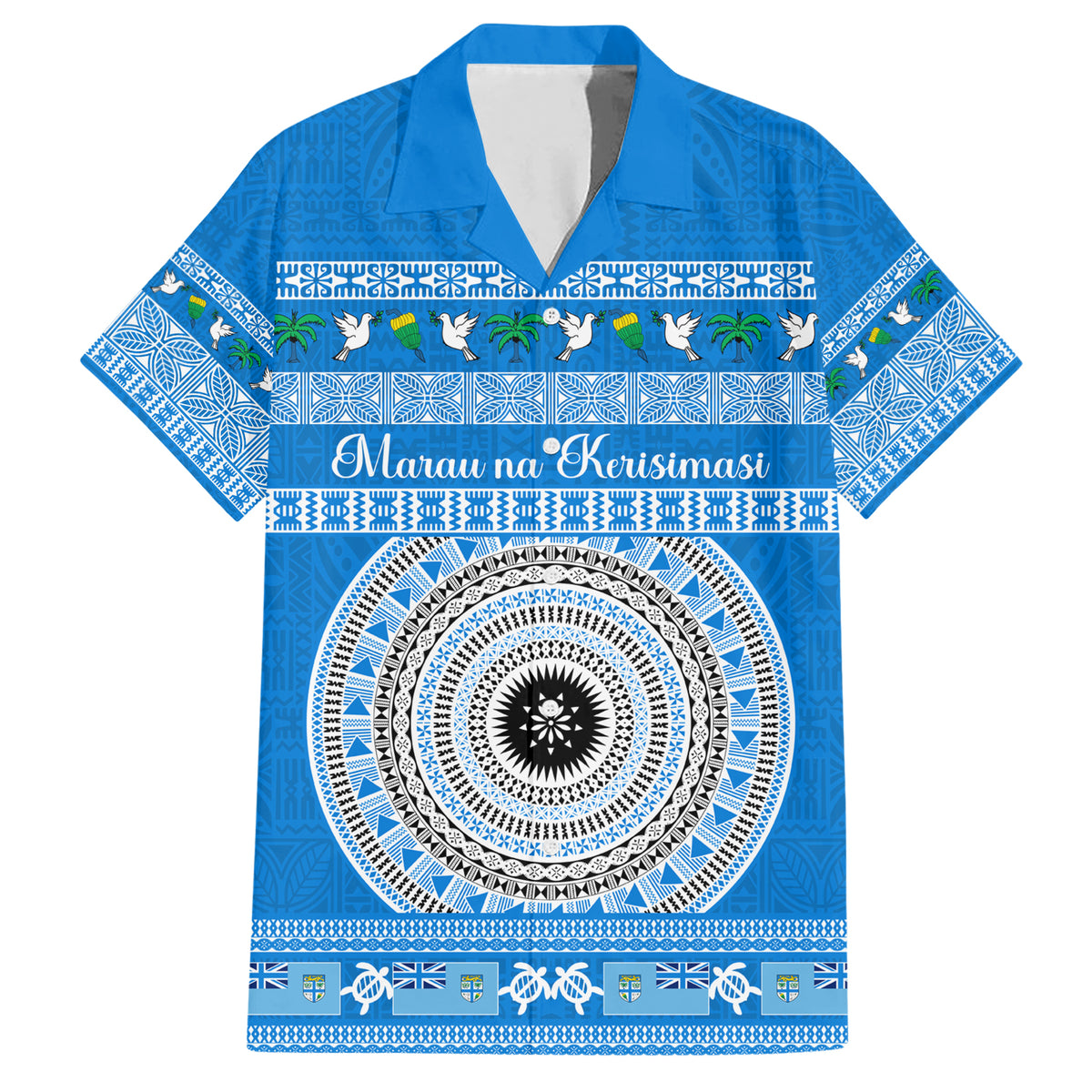 Personalised Fiji Marau Na Kerisimasi Hawaiian Shirt Merry Christmas Tapa Pattern Blue Style LT9 Red - Polynesian Pride
