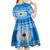 Personalised Fiji Marau Na Kerisimasi Kid Short Sleeve Dress Merry Christmas Tapa Pattern Blue Style LT9 - Polynesian Pride