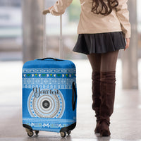 Personalised Fiji Marau Na Kerisimasi Luggage Cover Merry Christmas Tapa Pattern Blue Style LT9 - Polynesian Pride