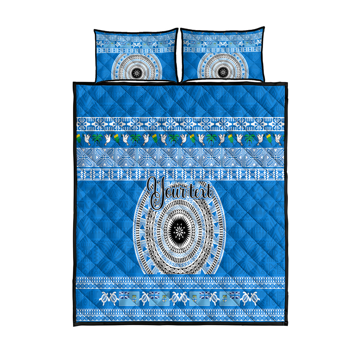 Personalised Fiji Marau Na Kerisimasi Quilt Bed Set Merry Christmas Tapa Pattern Blue Style LT9 Red - Polynesian Pride