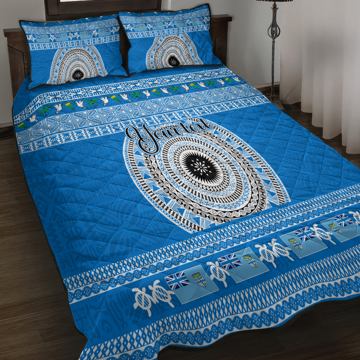 Personalised Fiji Marau Na Kerisimasi Quilt Bed Set Merry Christmas Tapa Pattern Blue Style LT9 - Polynesian Pride