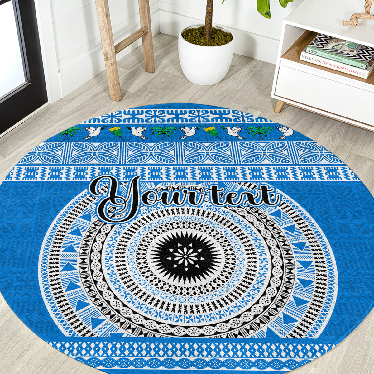 Personalised Fiji Marau Na Kerisimasi Round Carpet Merry Christmas Tapa Pattern Blue Style LT9 Red - Polynesian Pride