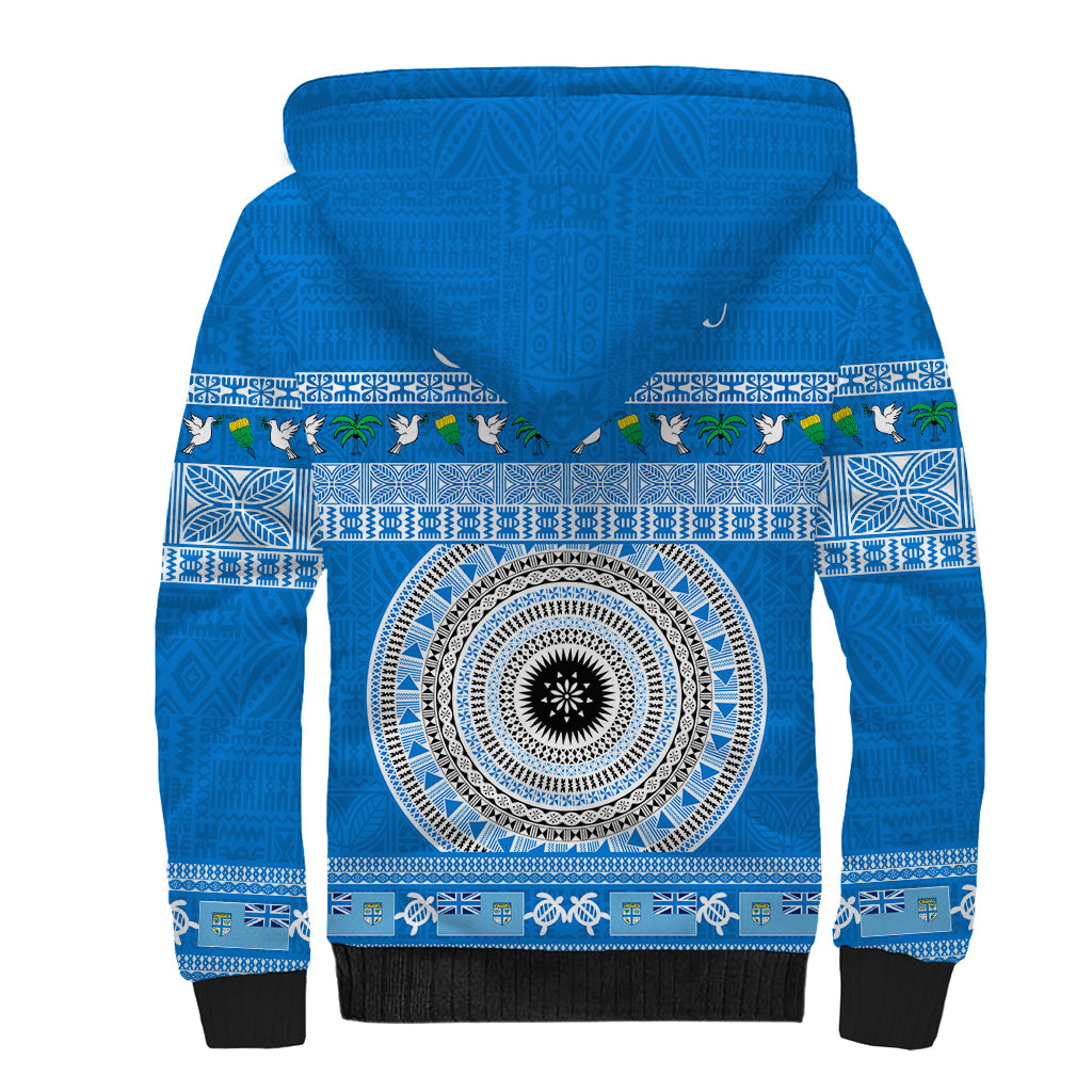 Personalised Fiji Marau Na Kerisimasi Sherpa Hoodie Merry Christmas Tapa Pattern Blue Style LT9 - Polynesian Pride