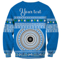Personalised Fiji Marau Na Kerisimasi Sweatshirt Merry Christmas Tapa Pattern Blue Style LT9 - Polynesian Pride