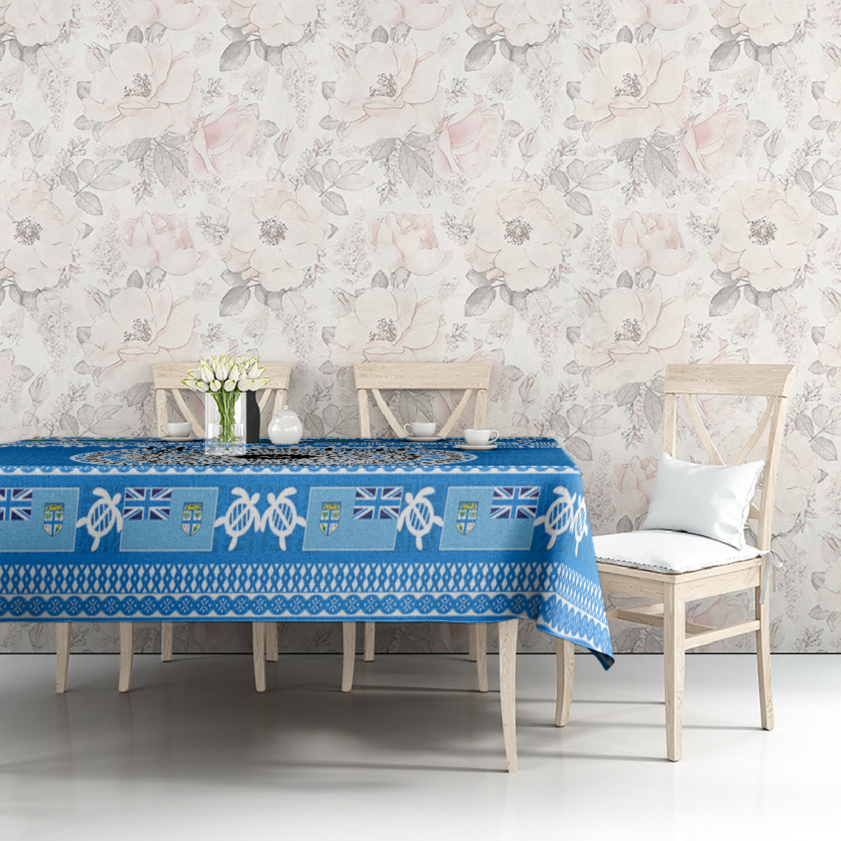 Personalised Fiji Marau Na Kerisimasi Tablecloth Merry Christmas Tapa Pattern Blue Style LT9 - Polynesian Pride