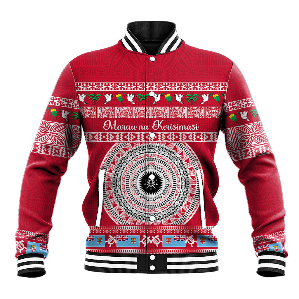Personalised Fiji Marau Na Kerisimasi Baseball Jacket Merry Christmas Tapa Pattern Red Style LT9 Unisex Red - Polynesian Pride