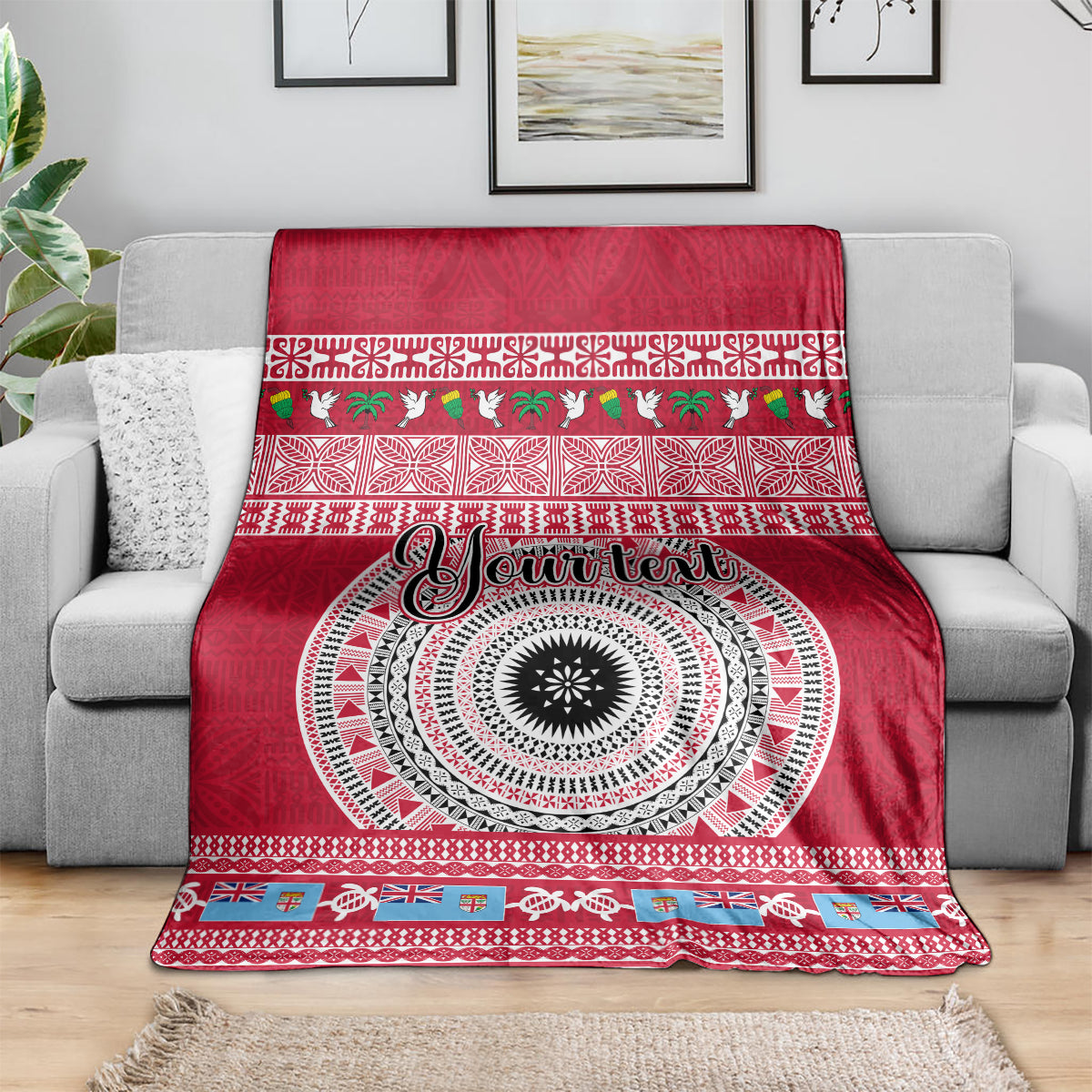 Personalised Fiji Marau Na Kerisimasi Blanket Merry Christmas Tapa Pattern Red Style LT9 - Polynesian Pride