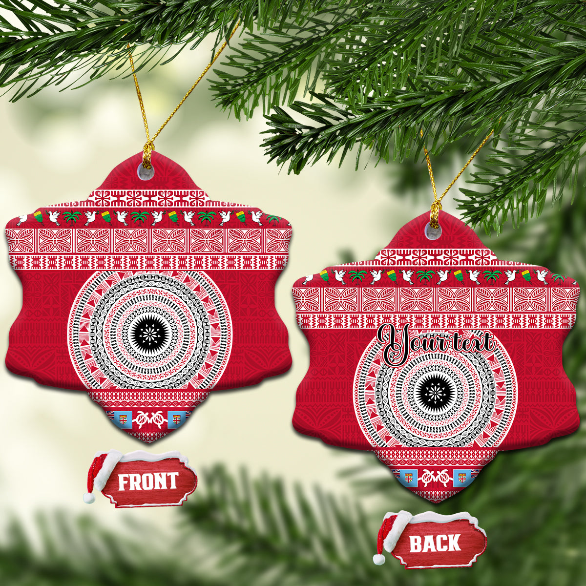 Personalised Fiji Marau Na Kerisimasi Ceramic Ornament Merry Christmas Tapa Pattern Red Style LT9 Snow Flake Red - Polynesian Pride