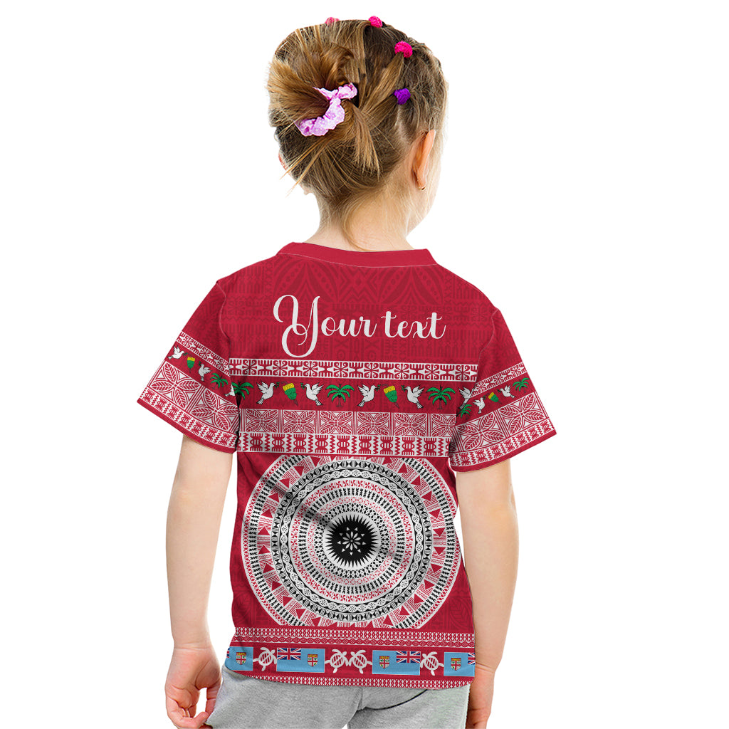 Personalised Fiji Marau Na Kerisimasi Kid T Shirt Merry Christmas Tapa Pattern Red Style LT9 - Polynesian Pride