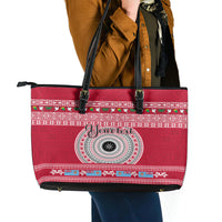 Personalised Fiji Marau Na Kerisimasi Leather Tote Bag Merry Christmas Tapa Pattern Red Style LT9 - Polynesian Pride