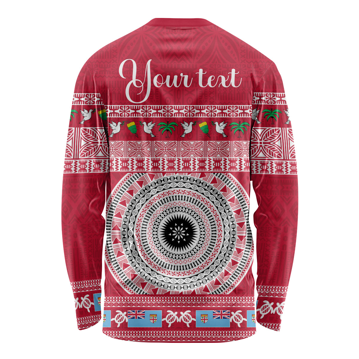 Personalised Fiji Marau Na Kerisimasi Long Sleeve Shirt Merry Christmas Tapa Pattern Red Style LT9 - Polynesian Pride