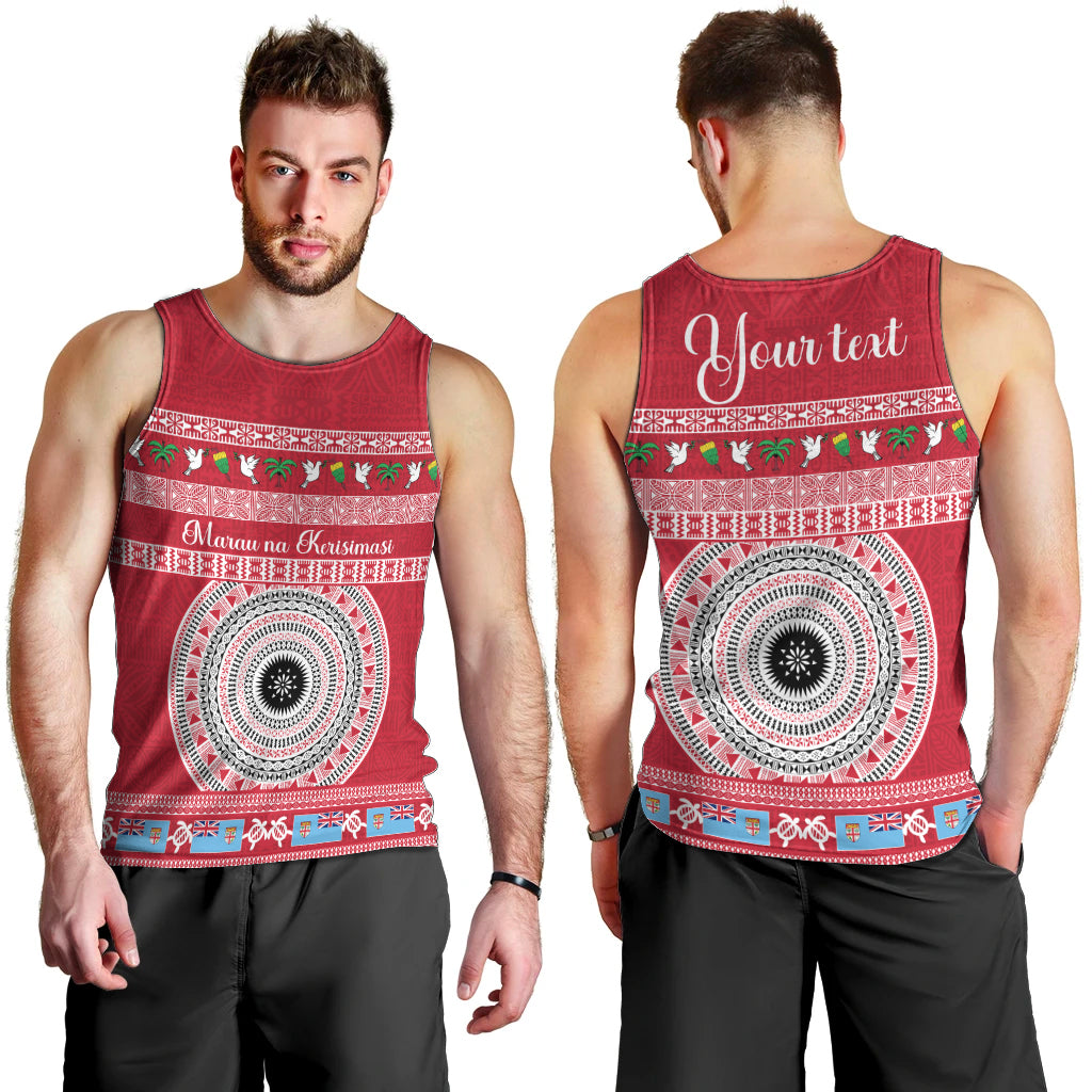 Personalised Fiji Marau Na Kerisimasi Men Tank Top Merry Christmas Tapa Pattern Red Style LT9 - Polynesian Pride
