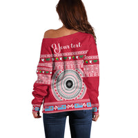 Personalised Fiji Marau Na Kerisimasi Off Shoulder Sweater Merry Christmas Tapa Pattern Red Style LT9 - Polynesian Pride