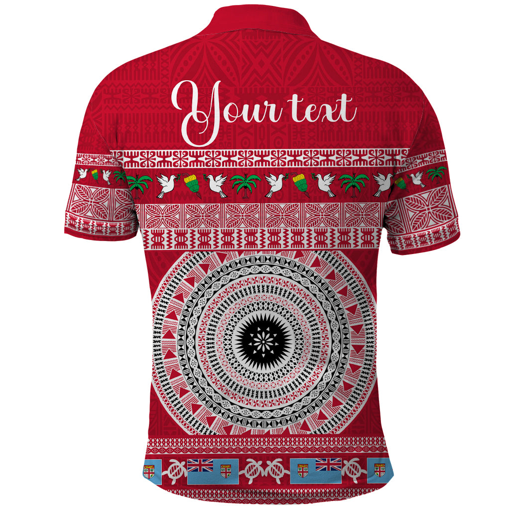 Personalised Fiji Marau Na Kerisimasi Polo Shirt Merry Christmas Tapa Pattern Red Style LT9 - Polynesian Pride