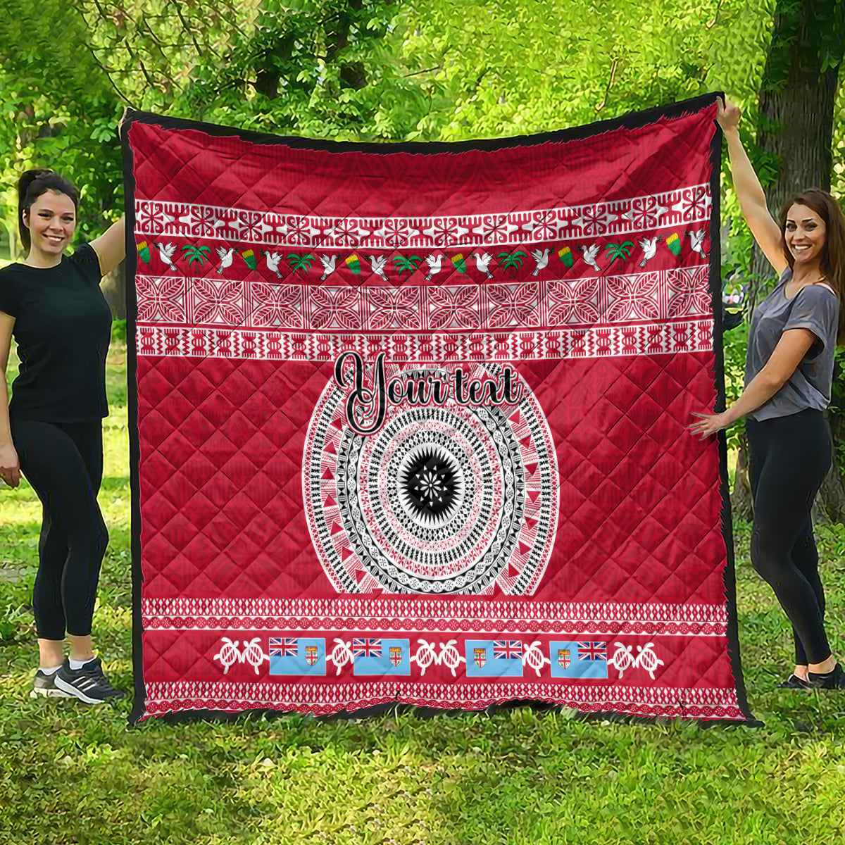 Personalised Fiji Marau Na Kerisimasi Quilt Merry Christmas Tapa Pattern Red Style LT9 - Polynesian Pride