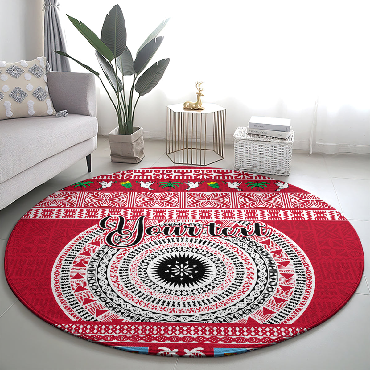 Personalised Fiji Marau Na Kerisimasi Round Carpet Merry Christmas Tapa Pattern Red Style LT9 - Polynesian Pride
