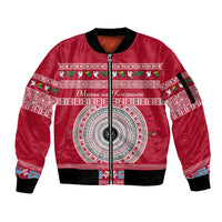 Personalised Fiji Marau Na Kerisimasi Sleeve Zip Bomber Jacket Merry Christmas Tapa Pattern Red Style LT9 Unisex Red - Polynesian Pride