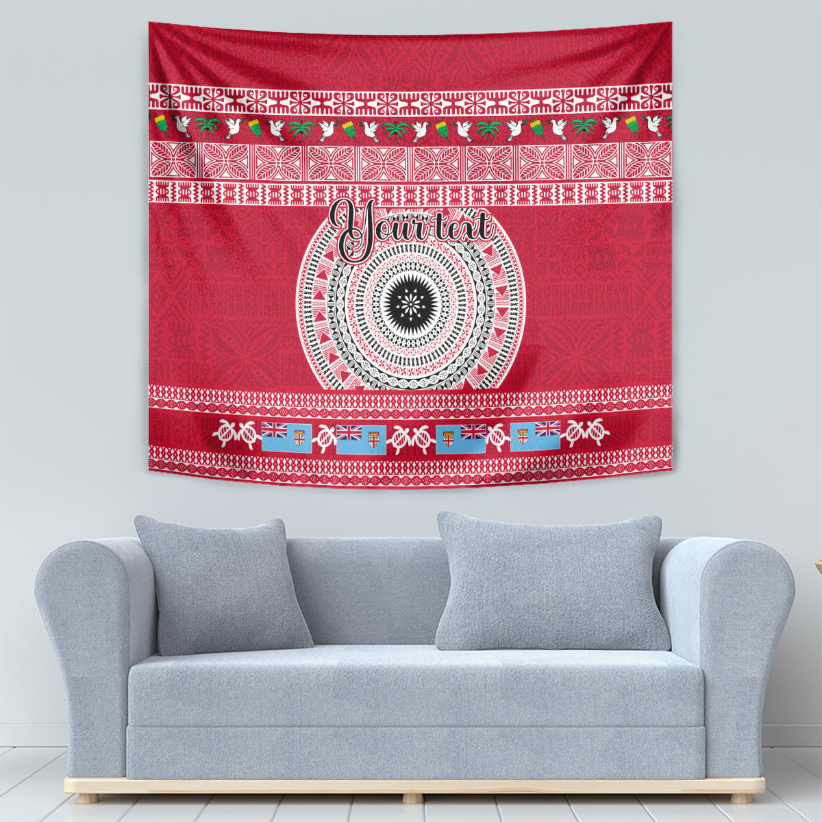 Personalised Fiji Marau Na Kerisimasi Tapestry Merry Christmas Tapa Pattern Red Style LT9 - Polynesian Pride