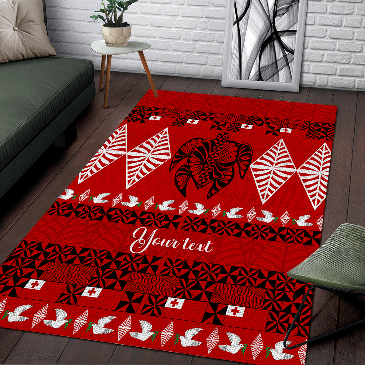 Personalised Tonga Kilisimasi Fiefia Area Rug Merry Christmas with Turtle Ngatu Pattern LT9 Red - Polynesian Pride