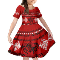 Personalised Tonga Kilisimasi Fiefia Family Matching Puletasi Dress and Hawaiian Shirt Merry Christmas with Turtle Ngatu Pattern LT9 Daughter's Dress Red - Polynesian Pride