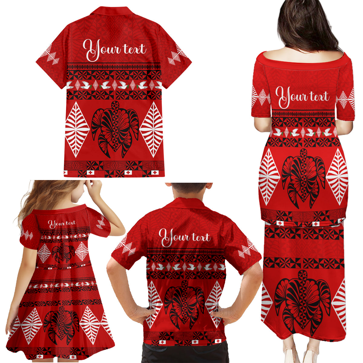 Personalised Tonga Kilisimasi Fiefia Family Matching Puletasi Dress and Hawaiian Shirt Merry Christmas with Turtle Ngatu Pattern LT9 - Polynesian Pride