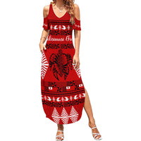 Personalised Tonga Kilisimasi Fiefia Family Matching Summer Maxi Dress and Hawaiian Shirt Merry Christmas with Turtle Ngatu Pattern LT9 Mom's Dress Red - Polynesian Pride