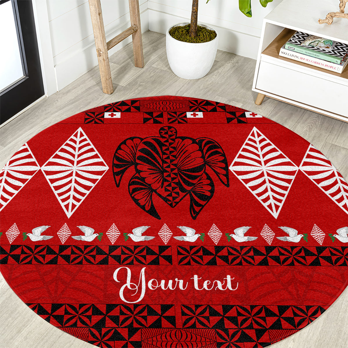Personalised Tonga Kilisimasi Fiefia Round Carpet Merry Christmas with Turtle Ngatu Pattern LT9 Red - Polynesian Pride