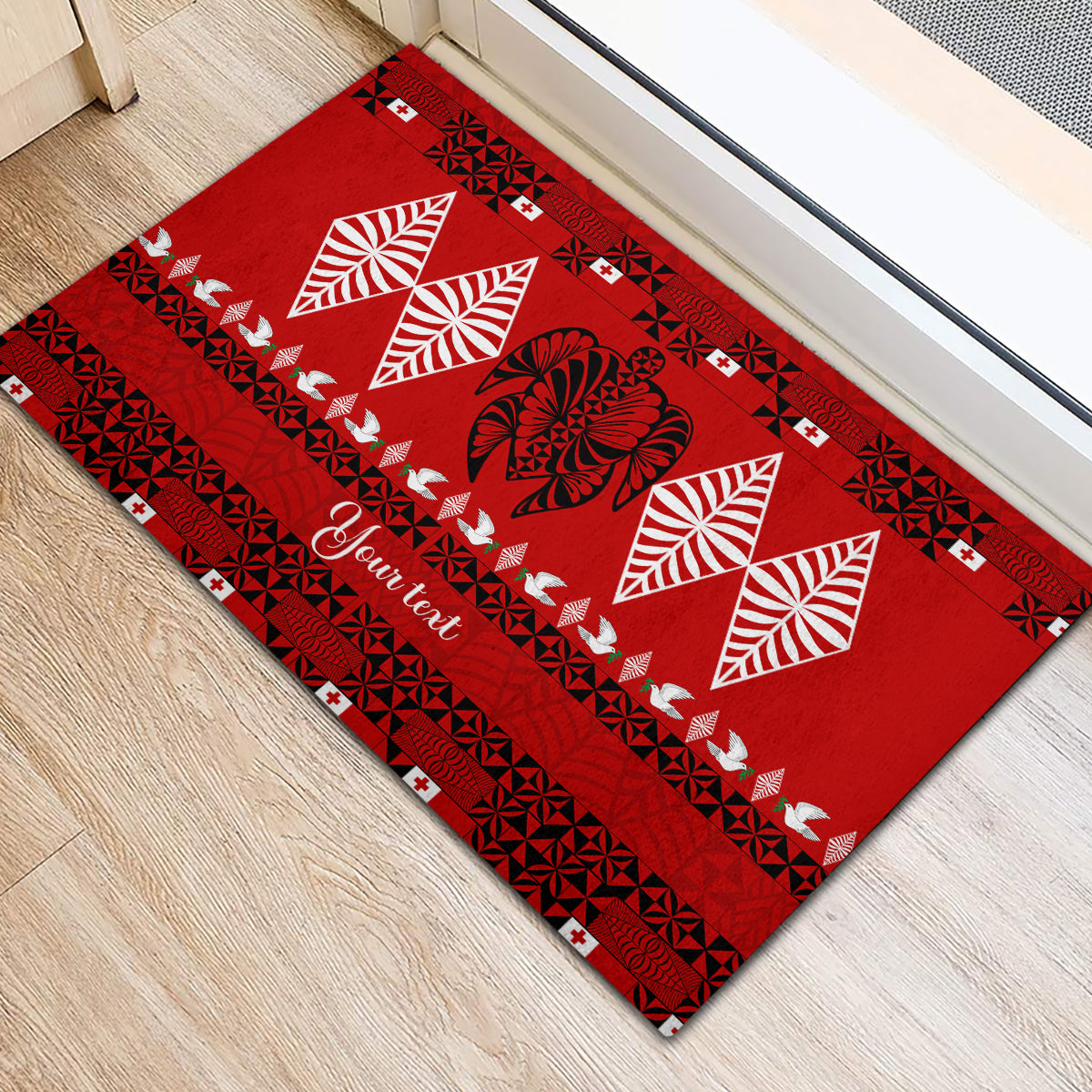 Personalised Tonga Kilisimasi Fiefia Rubber Doormat Merry Christmas with Turtle Ngatu Pattern LT9 - Polynesian Pride