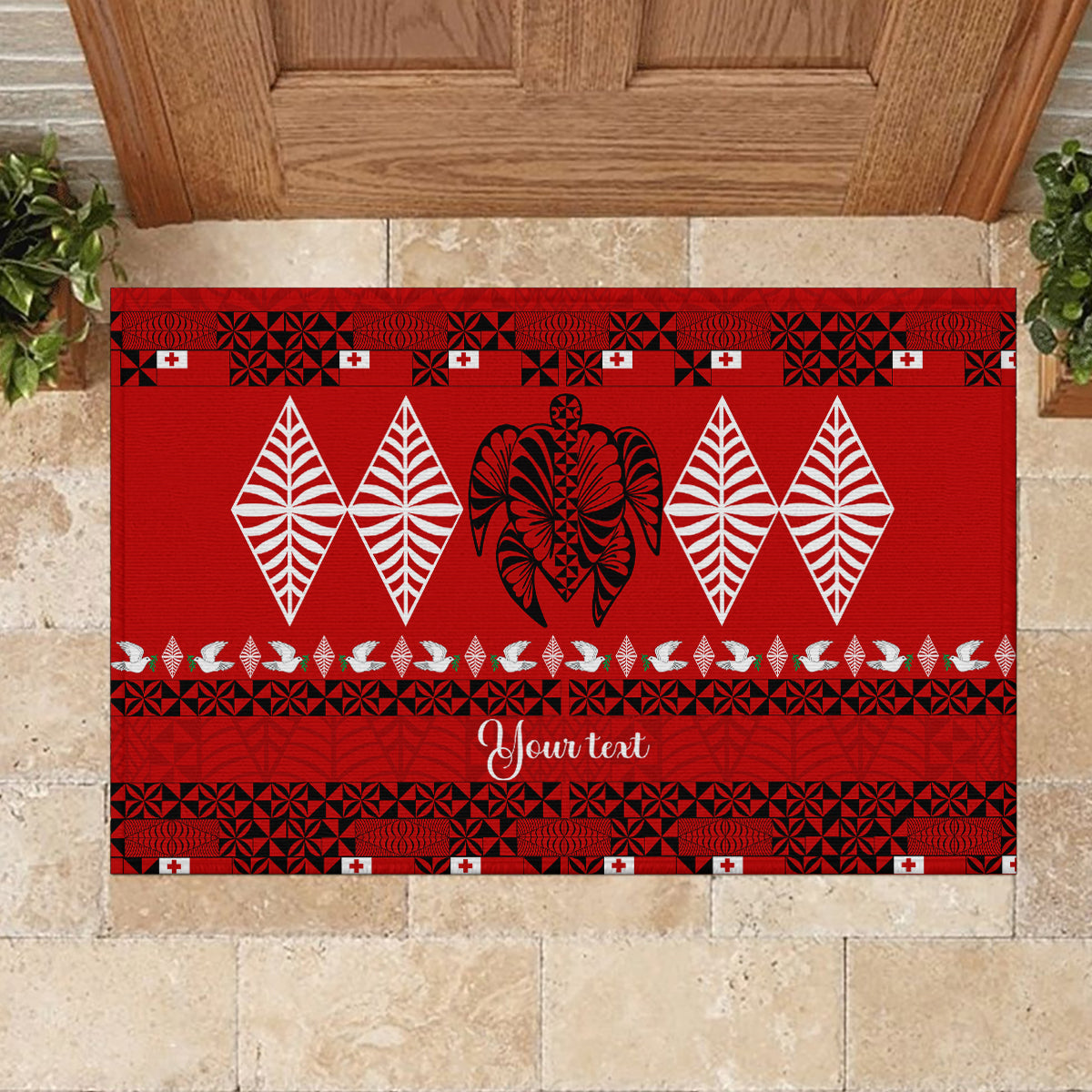 Personalised Tonga Kilisimasi Fiefia Rubber Doormat Merry Christmas with Turtle Ngatu Pattern LT9 - Polynesian Pride