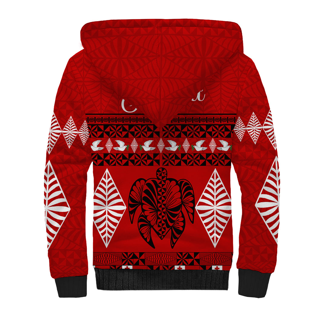 Personalised Tonga Kilisimasi Fiefia Sherpa Hoodie Merry Christmas with Turtle Ngatu Pattern LT9 - Polynesian Pride