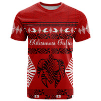 Personalised Tonga Kilisimasi Fiefia T Shirt Merry Christmas with Turtle Ngatu Pattern LT9 Red - Polynesian Pride