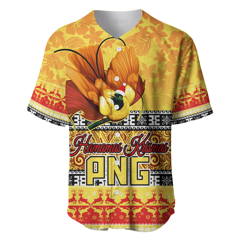 PNG Hamamas Krismas Baseball Jersey Papua New Guinea Bird Of Paradise Merry Christmas Gold Style LT9 Gold - Polynesian Pride