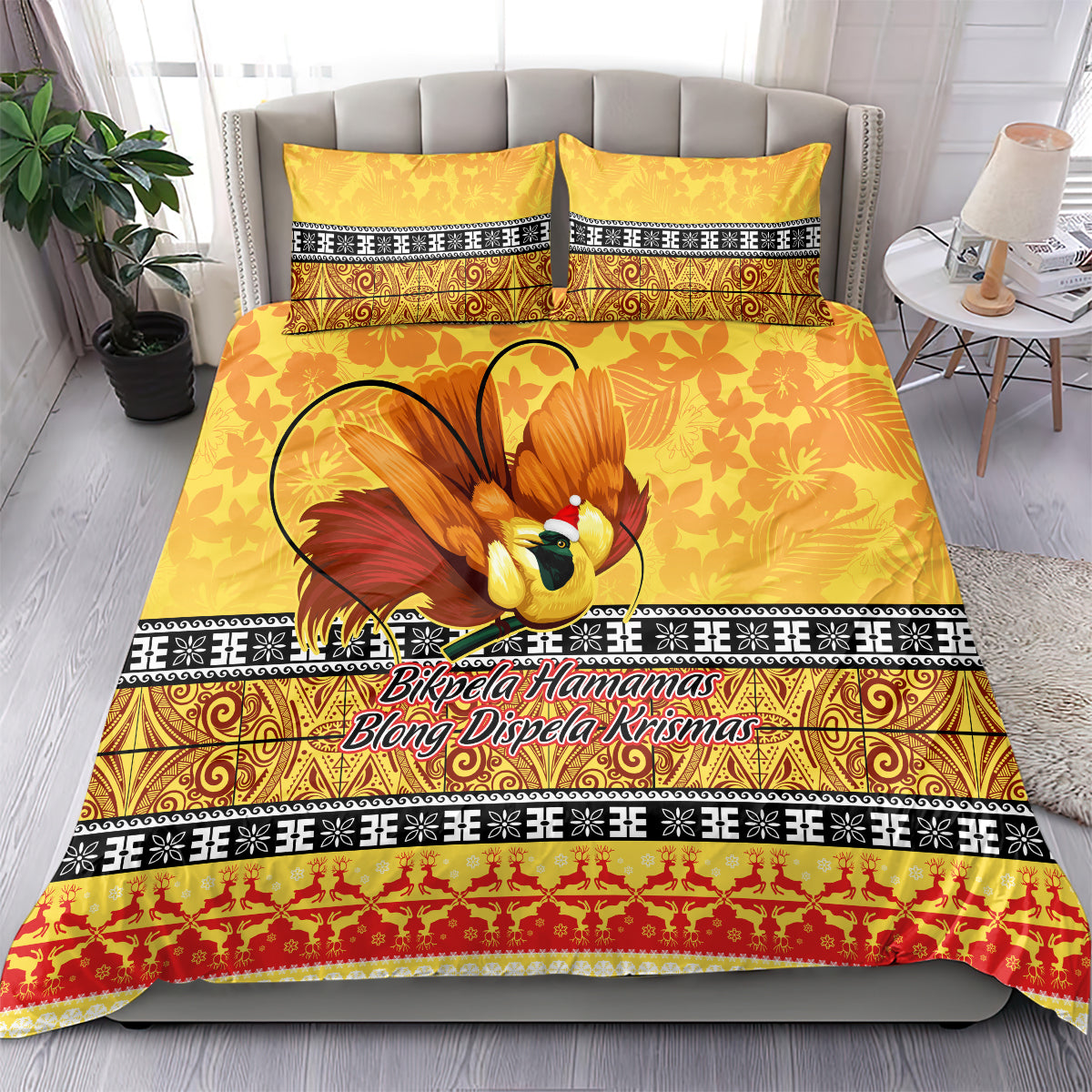 PNG Hamamas Krismas Bedding Set Papua New Guinea Bird Of Paradise Merry Christmas Gold Style LT9 - Polynesian Pride