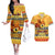 PNG Hamamas Krismas Couples Matching Off The Shoulder Long Sleeve Dress and Hawaiian Shirt Papua New Guinea Bird Of Paradise Merry Christmas Gold Style LT9 Gold - Polynesian Pride