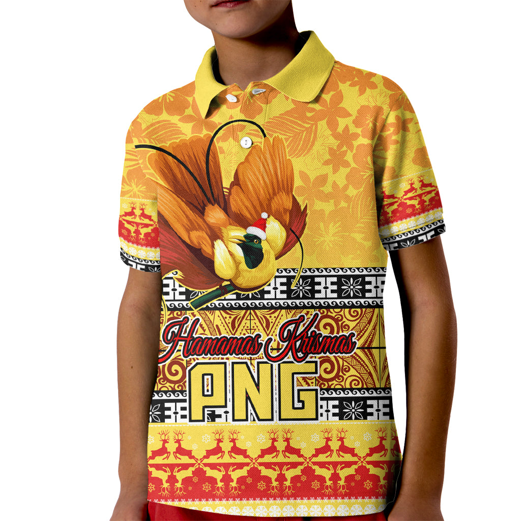 PNG Hamamas Krismas Kid Polo Shirt Papua New Guinea Bird Of Paradise Merry Christmas Gold Style LT9 Kid Gold - Polynesian Pride