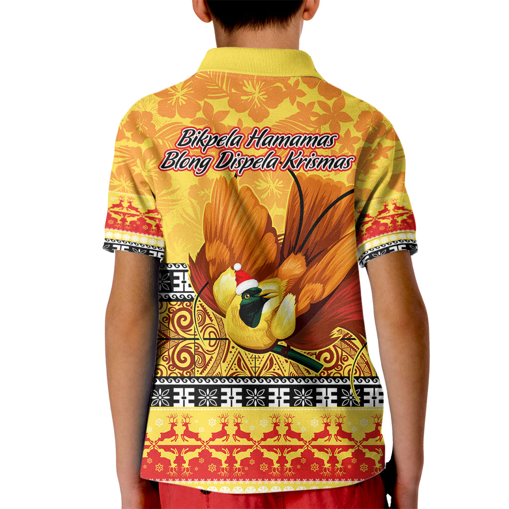 PNG Hamamas Krismas Kid Polo Shirt Papua New Guinea Bird Of Paradise Merry Christmas Gold Style LT9 - Polynesian Pride