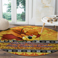 PNG Hamamas Krismas Round Carpet Papua New Guinea Bird Of Paradise Merry Christmas Gold Style LT9 - Polynesian Pride