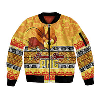 PNG Hamamas Krismas Sleeve Zip Bomber Jacket Papua New Guinea Bird Of Paradise Merry Christmas Gold Style LT9 Unisex Gold - Polynesian Pride