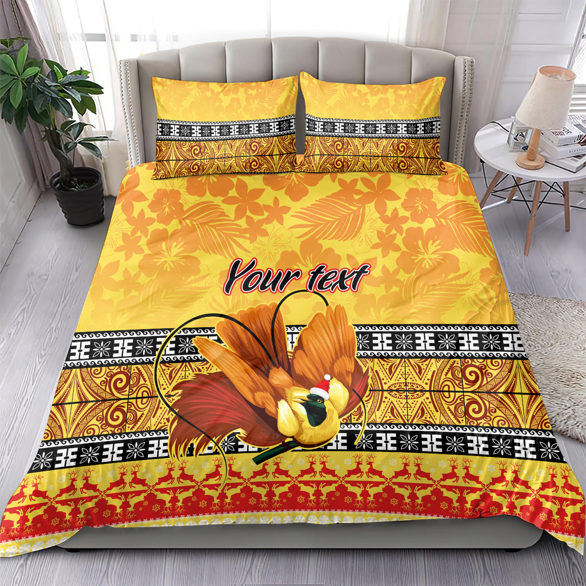 Personalised PNG Hamamas Krismas Bedding Set Papua New Guinea Bird Of Paradise Merry Christmas Gold Style LT9 - Polynesian Pride