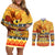 Personalised PNG Hamamas Krismas Couples Matching Off Shoulder Short Dress and Long Sleeve Button Shirt Papua New Guinea Bird Of Paradise Merry Christmas Gold Style LT9 Gold - Polynesian Pride