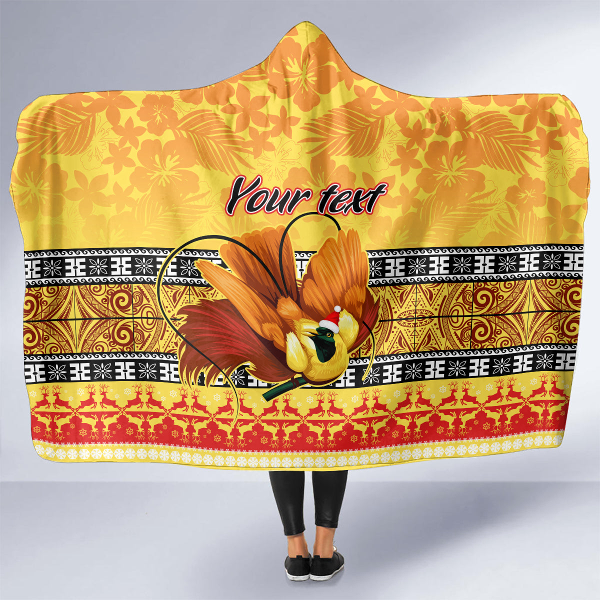 Personalised PNG Hamamas Krismas Hooded Blanket Papua New Guinea Bird Of Paradise Merry Christmas Gold Style LT9 - Polynesian Pride