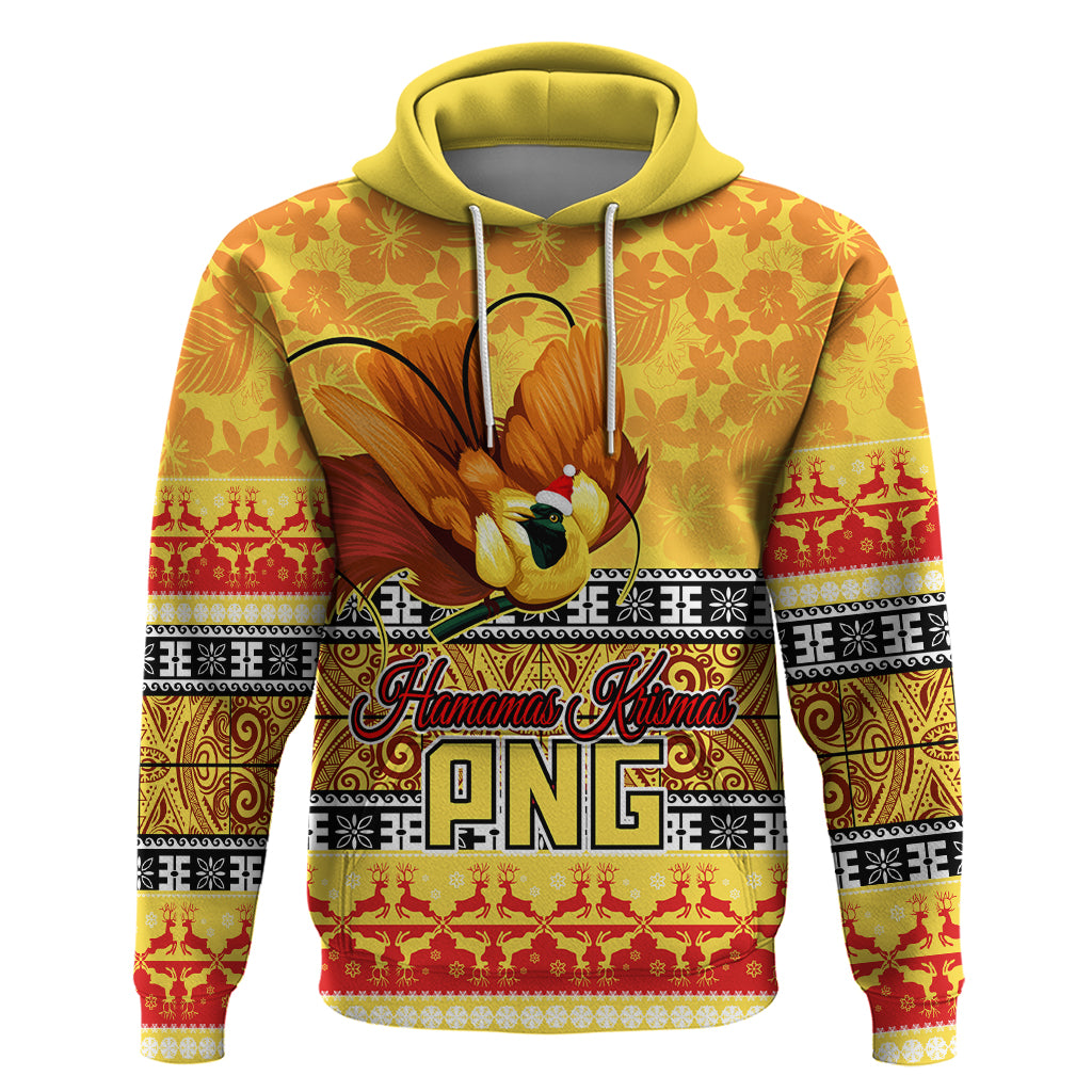 Personalised PNG Hamamas Krismas Hoodie Papua New Guinea Bird Of Paradise Merry Christmas Gold Style LT9 Gold - Polynesian Pride